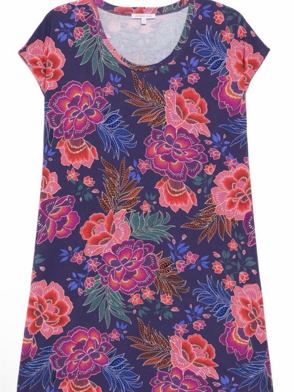 Johnny Was Navy Floral Mini Dress with Pink & Coral Blooms
